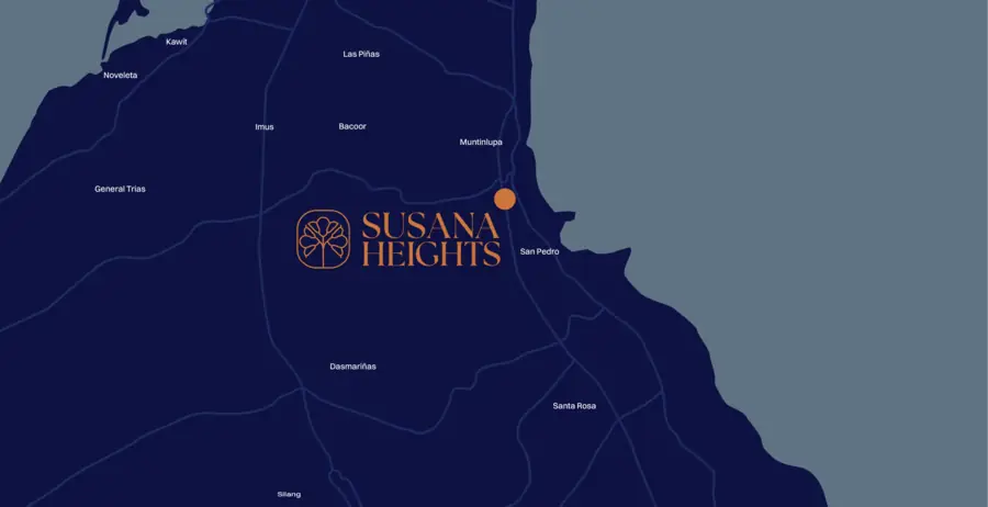 Map of southern Metro Manila and Cavite showing the location of Susana Heights near Muntinlupa and San Pedro