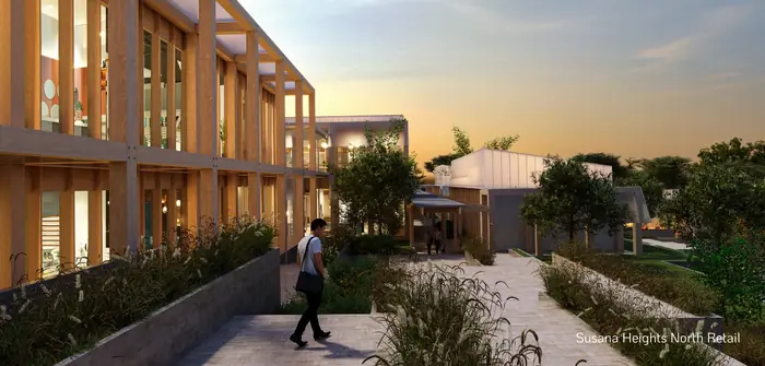 Landscaped walkway at the North Plaza retail area